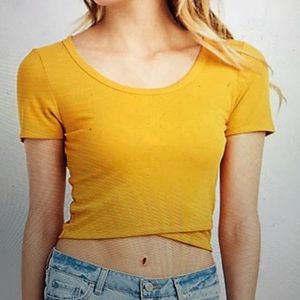 Charlotte Russe *BLACK* Ribbed Wrap Front Crop Top